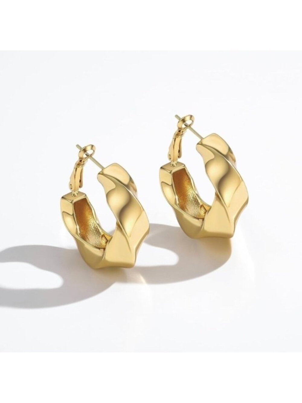 GOLD 14k Gold Plated Twist Hoop Earrings - Picture 3 of 5
